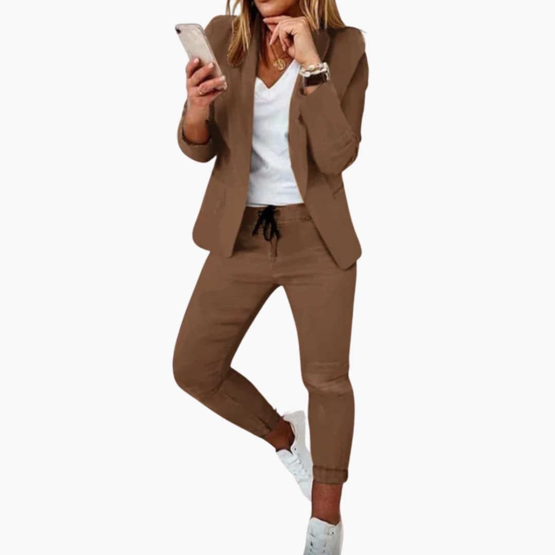 Women's gray lounge set blazer and jogger pants with drawstring waist refined casual fit