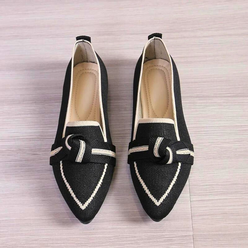 Women's Italian fabric ballet flats with twisted knot toe detail and cushioned arch support