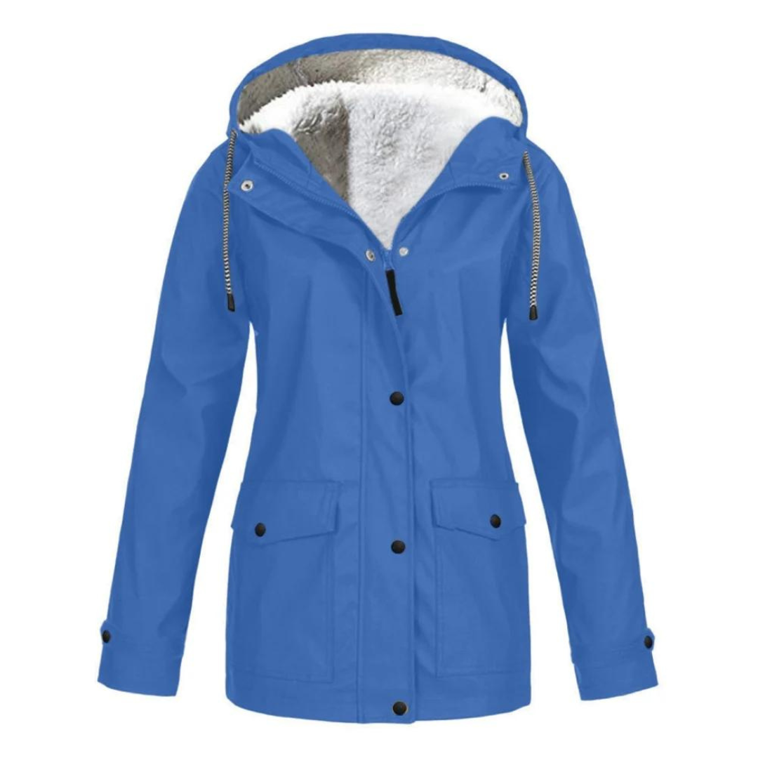 Women's long hooded rain jacket in versatile cut with adjustable details for all-weather protection