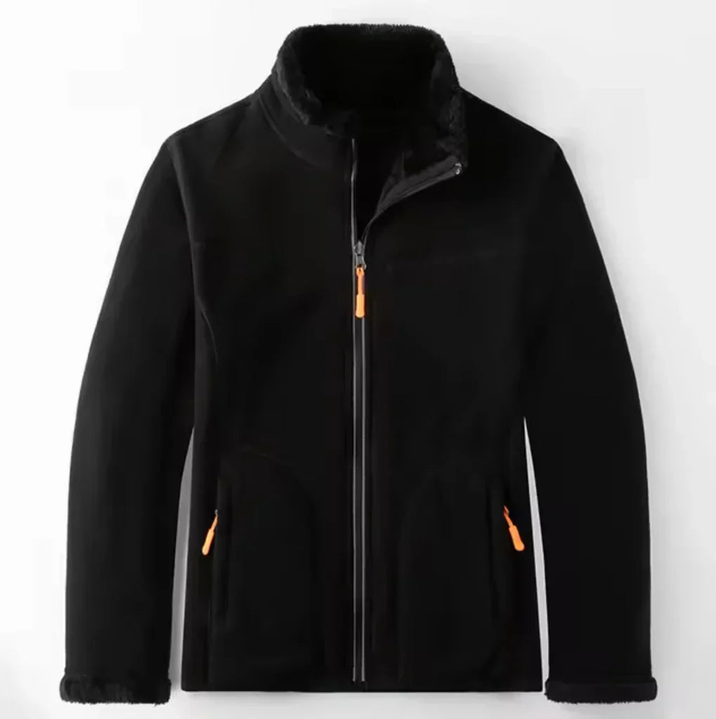 Men's gray fleece full-zip jacket with plush brushed lining and deep pockets for everyday warmth