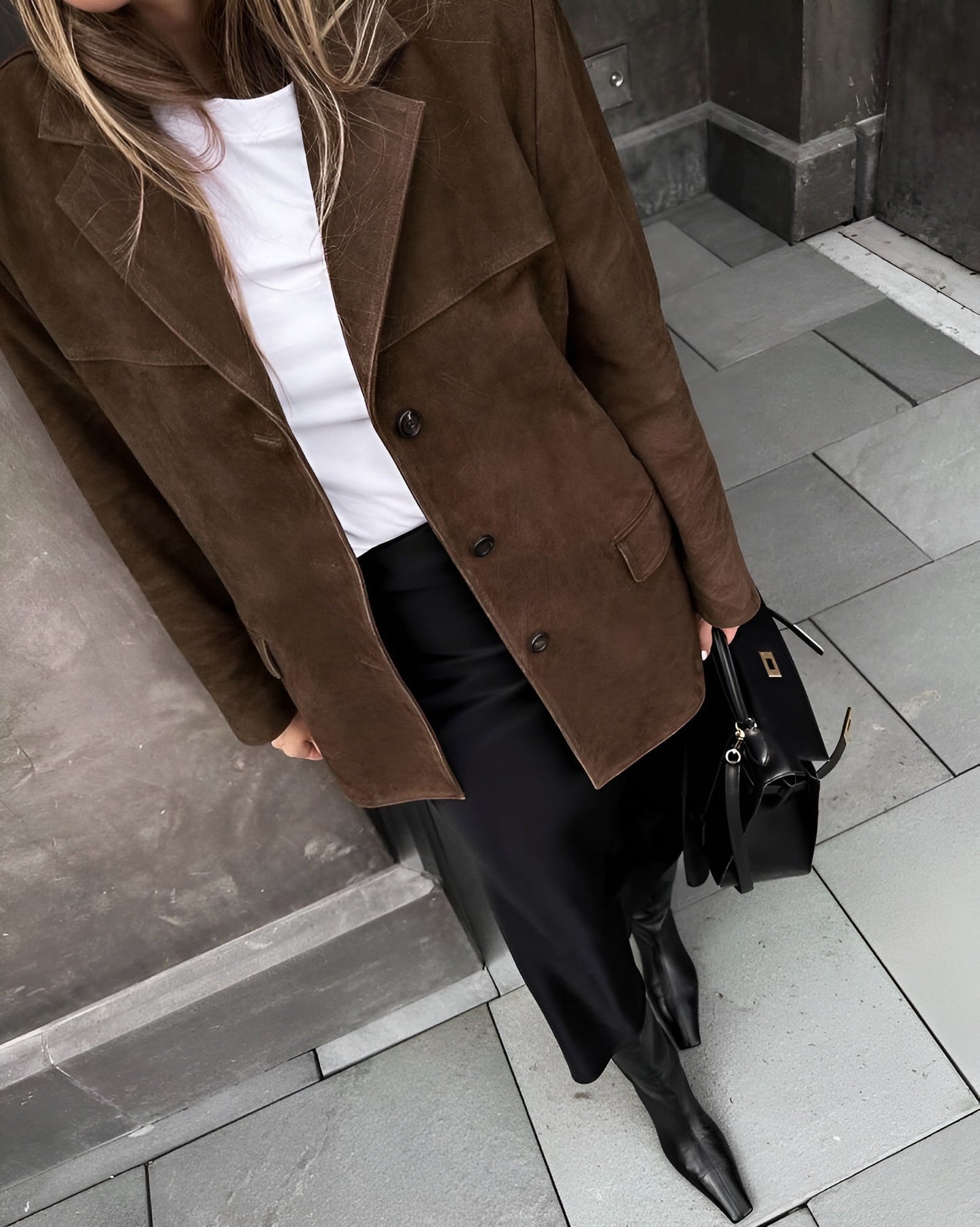 Banbury brown suede blazer vintage-inspired slim cut with premium luxe finish for professionals