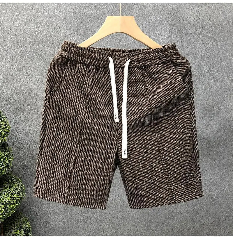 Men's plaid drawstring shorts soft breathable cotton blend casual comfort everyday wear