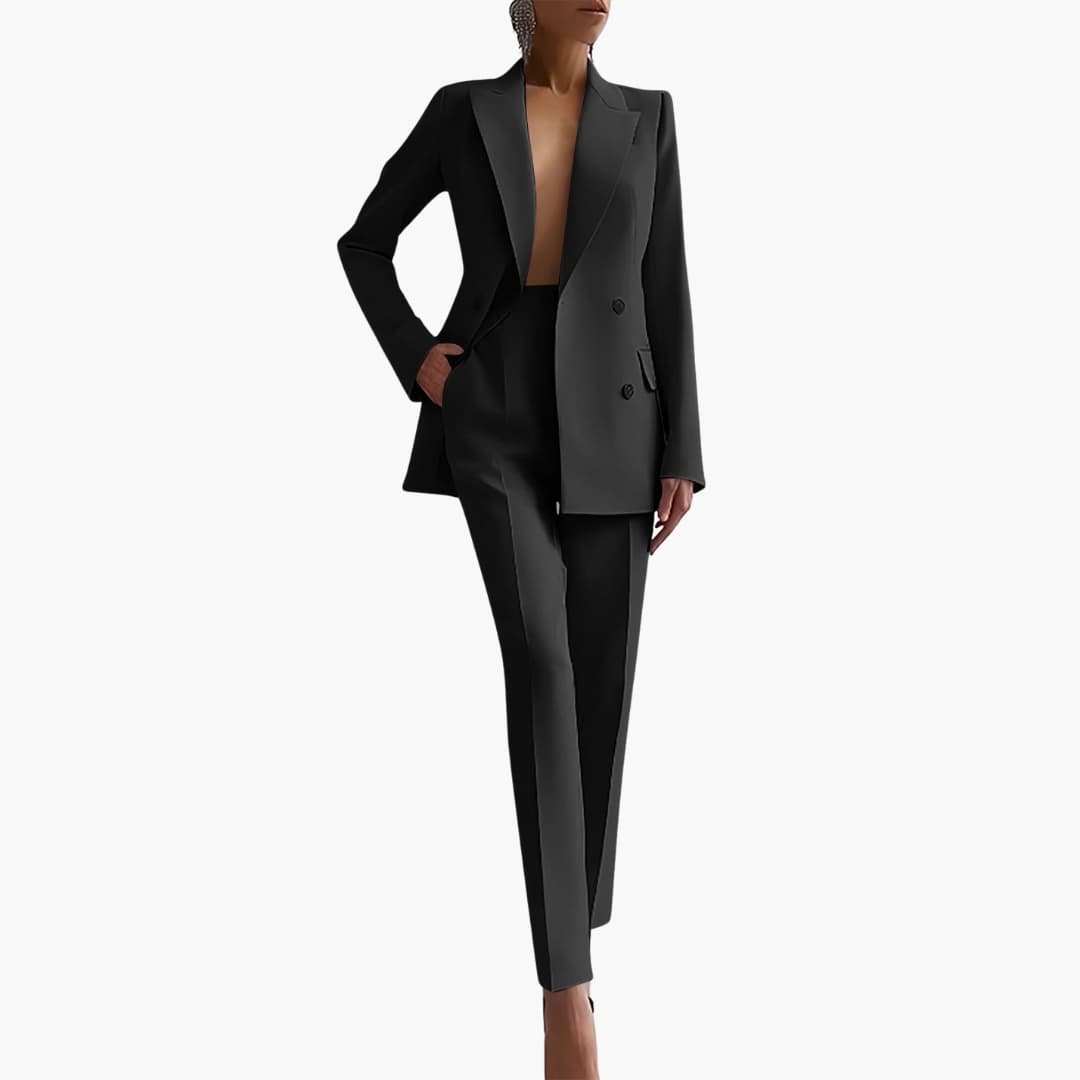 Women's office suit set blazer straight trousers notched lapel finely woven professional two-piece