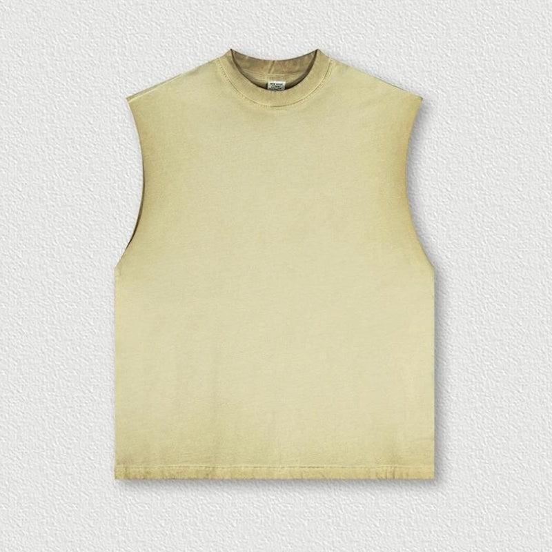 Unisex acid wash cotton tank top oversized crewneck sleeveless retro fit 250gsm vintage workout