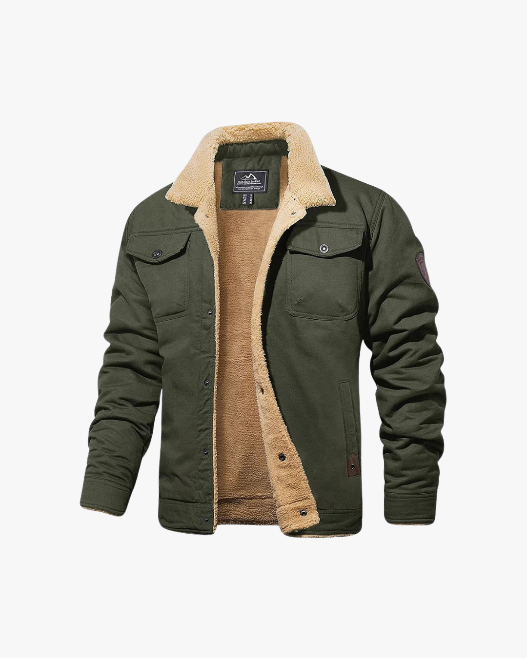 Men's sherpa lined bomber jacket cold weather insulated cozy textured interior button-front closure