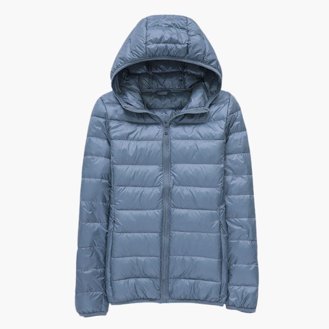 Women's hooded quilted jacket full zipper hidden side pockets transitional weather everyday comfort