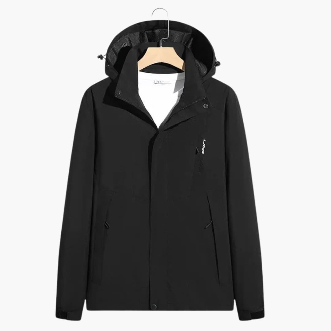 Unisex ski jacket high collar adjustable hood full-zip snap buttons zippered pockets all-weather