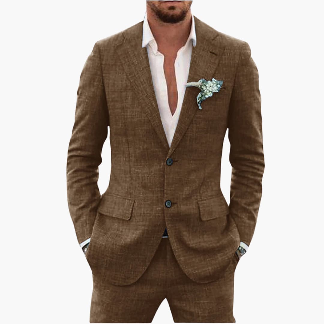 Men's lightweight tailored-fit two-piece summer suit notched lapel blazer trousers formal occasion
