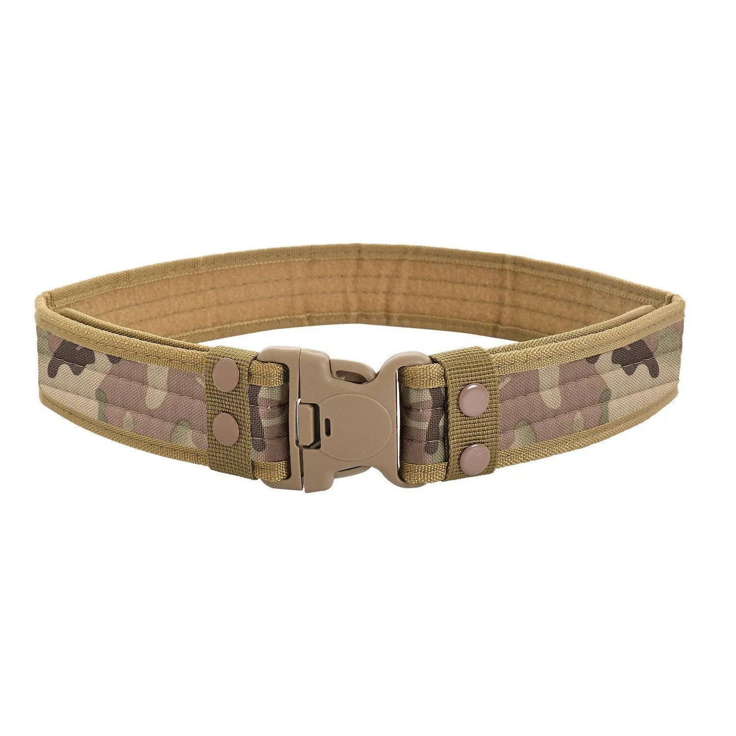 Camo tactical duty belt with reinforced Oxford EVA core and quick-release buckle for military use