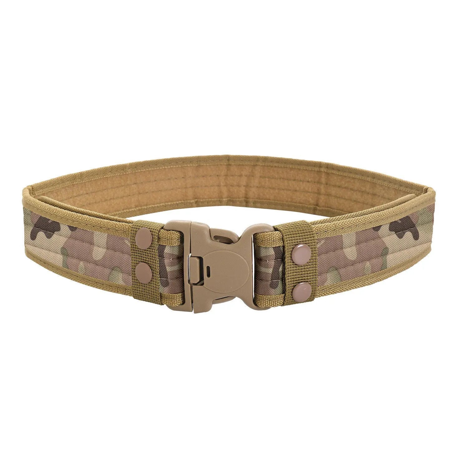 Camo tactical duty belt with reinforced Oxford EVA core and quick-release buckle for military use