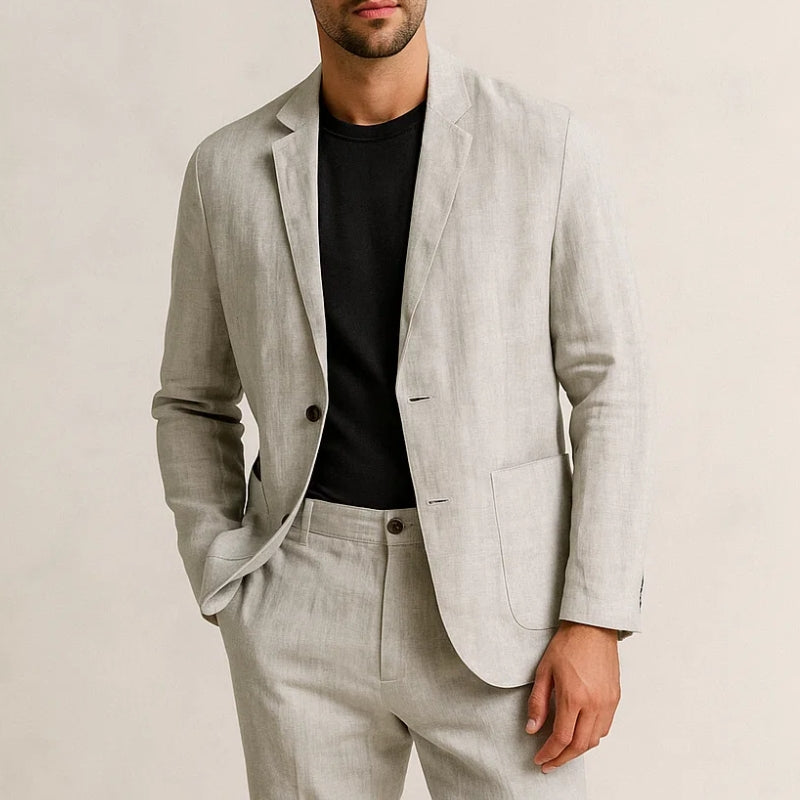 Halden linen two-piece blazer and pants set, breathable relaxed slim fit for warm weather
