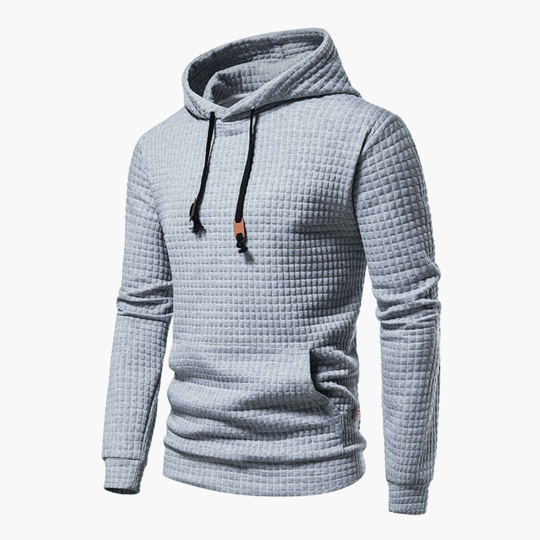 Men's checked hoodie fleece-lined streetwear with square-pattern fabric and modern relaxed fit