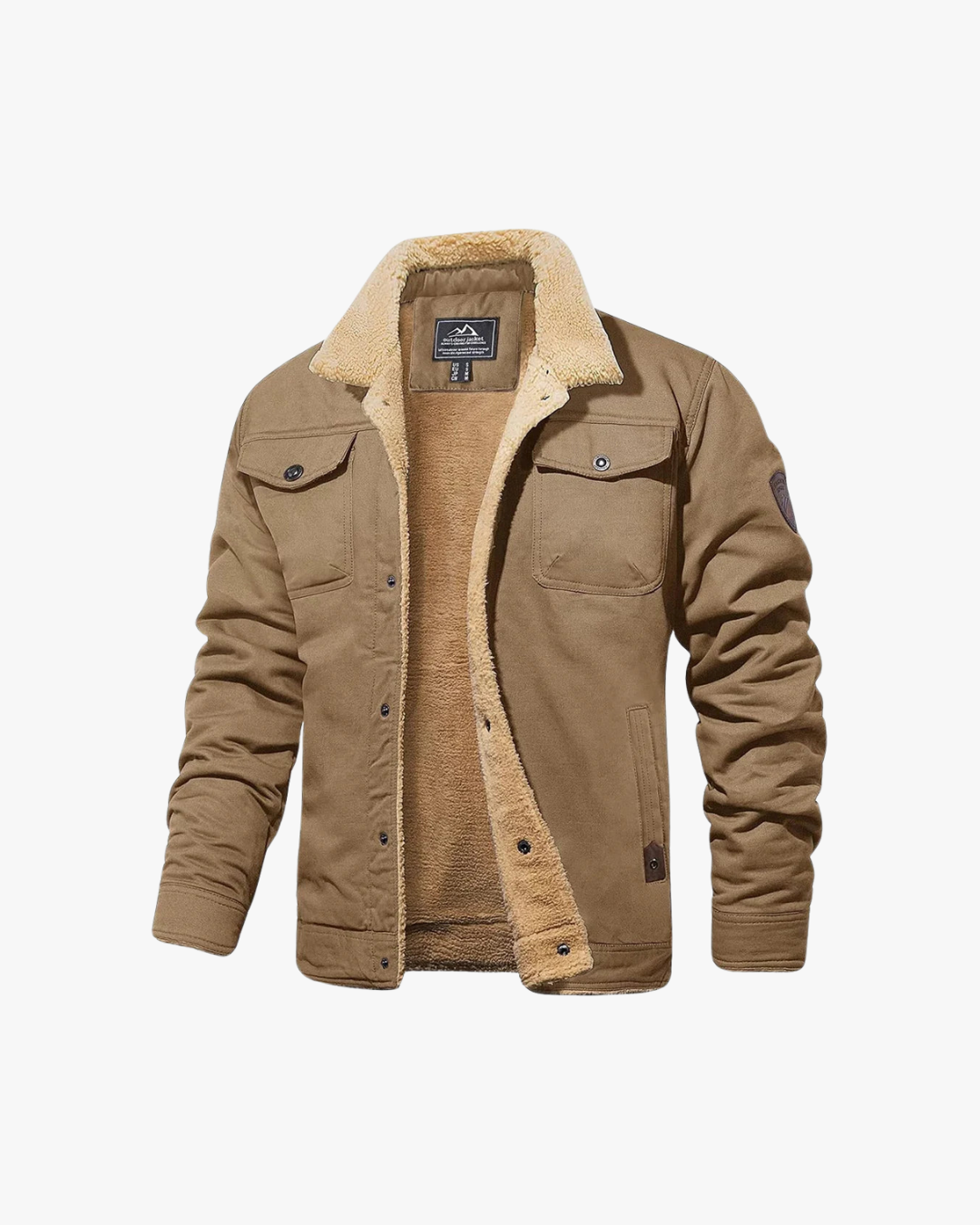 Men's sherpa lined bomber jacket cold weather insulated button-front cozy everyday style