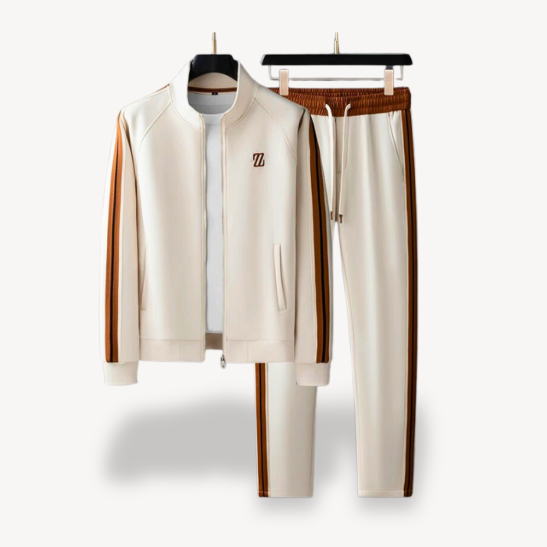 Men's slim fit gray zip jacket and drawstring pants training set with breathable stretch fabric