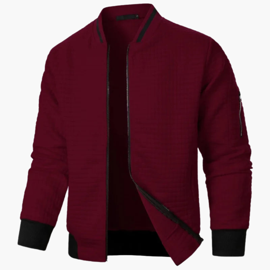 Men's slim-fit warm jacket in neutral tone, modern cut for outdoor adventures and everyday wear