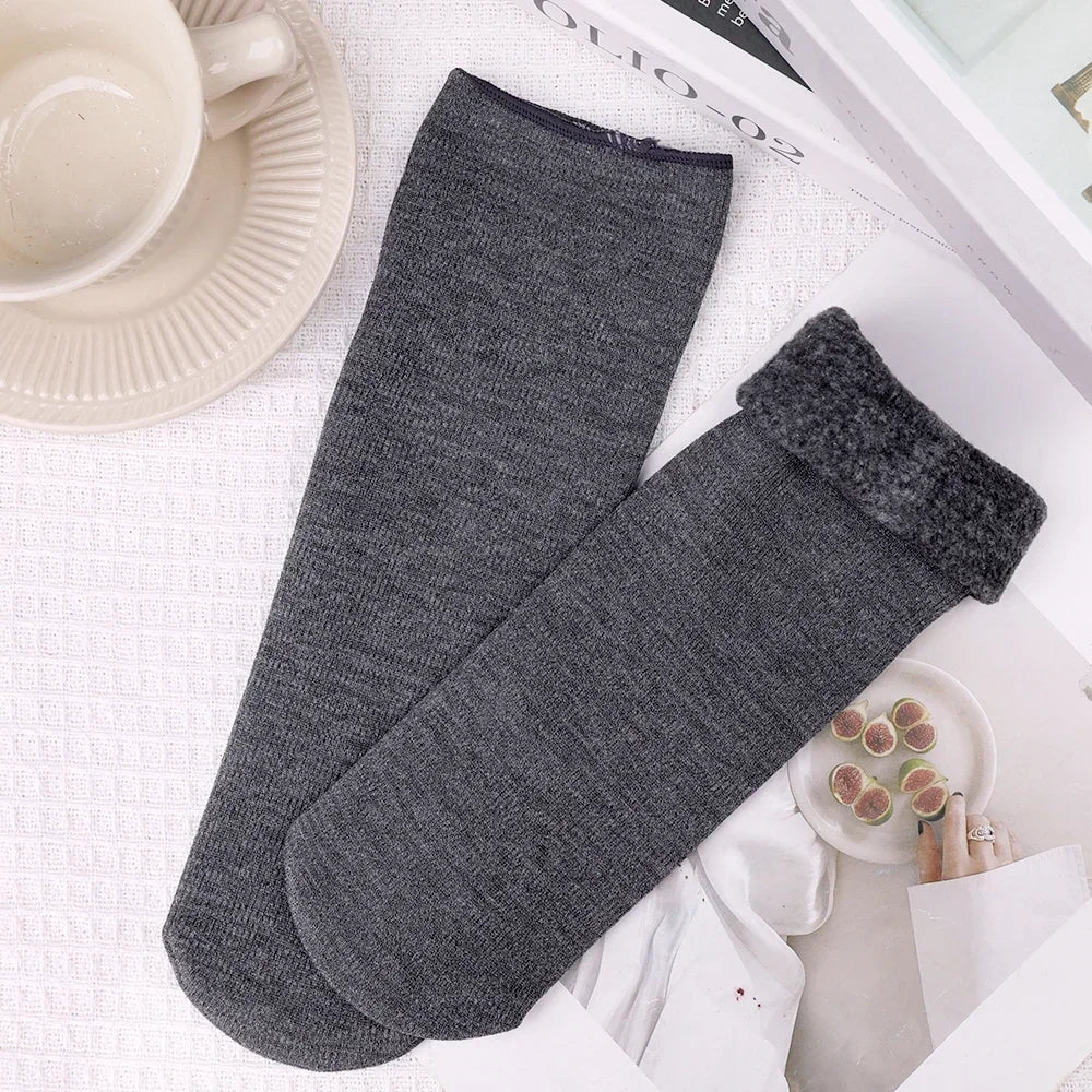Women's fleece lined ribbed socks set 5 pairs, cushioned cuff velvet soft lining winter warmth