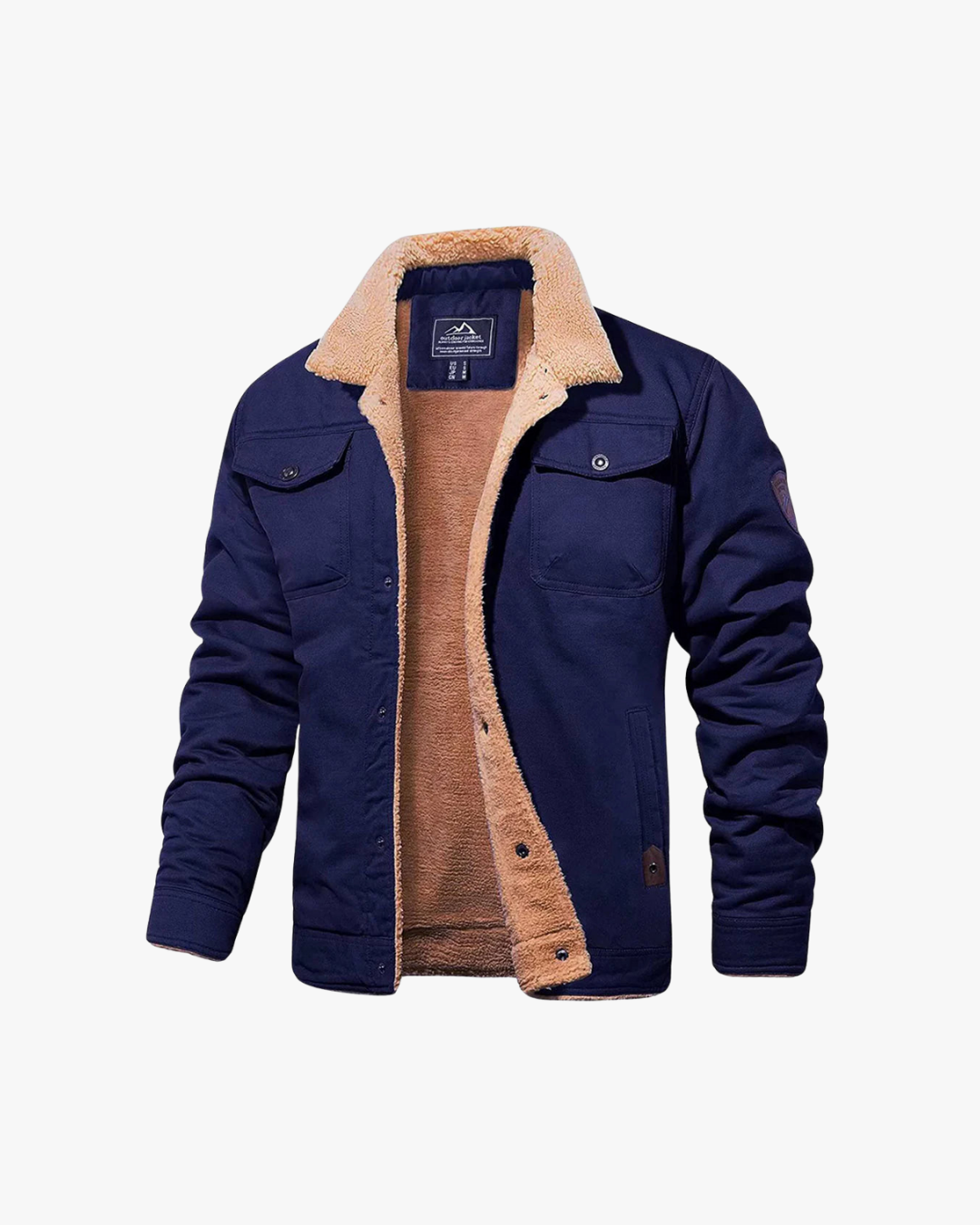 Men's sherpa lined bomber jacket cold weather insulated cozy interior button-front everyday style