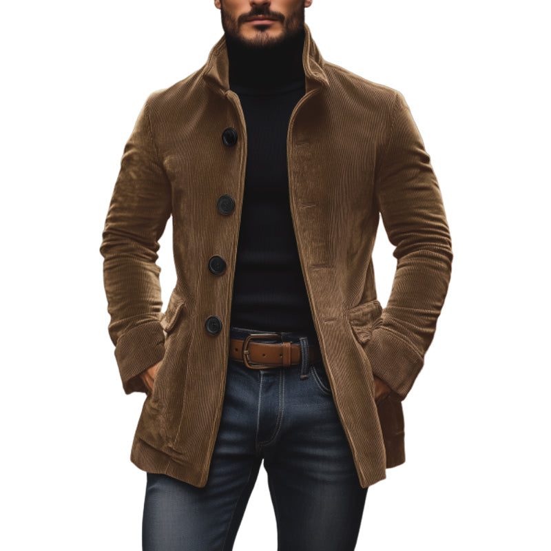 Men's single-breasted button closure coat tailored silhouette slim fit professional outerwear