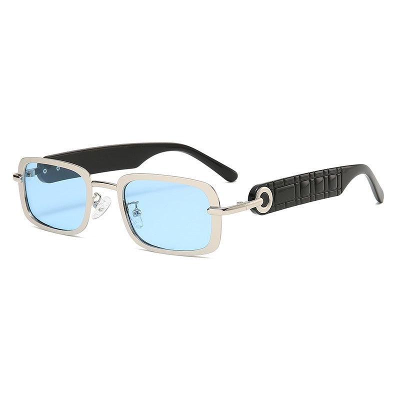 Gold rectangular metal sunglasses with textured arms and UV400 protection for everyday wear