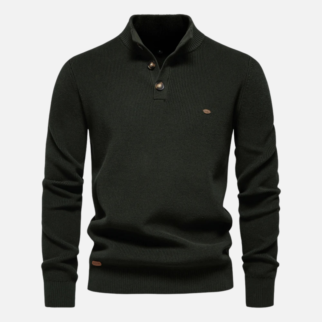 Men's wool blend turtleneck sweater slim fit with ribbed button details warm casual knit layer