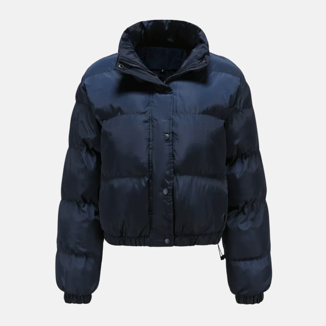 Women's oversized cropped puffer jacket quilted water-resistant button-front warm winter coat