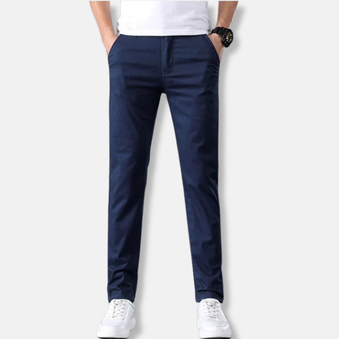 Men's slim fit chino pants ankle-length tapered cut with zip fly and side pockets