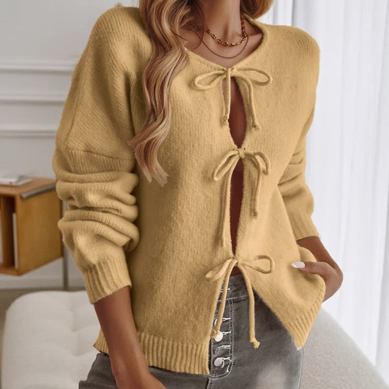 Amara lace-up knit sweater women relaxed boho fit vintage-inspired cotton blend fall layer