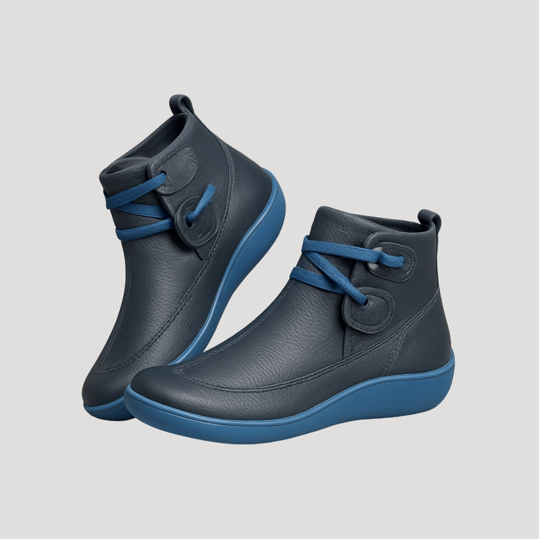 Women's casual ankle strap boots in neutral tone, spring style with secure adjustable strap detail