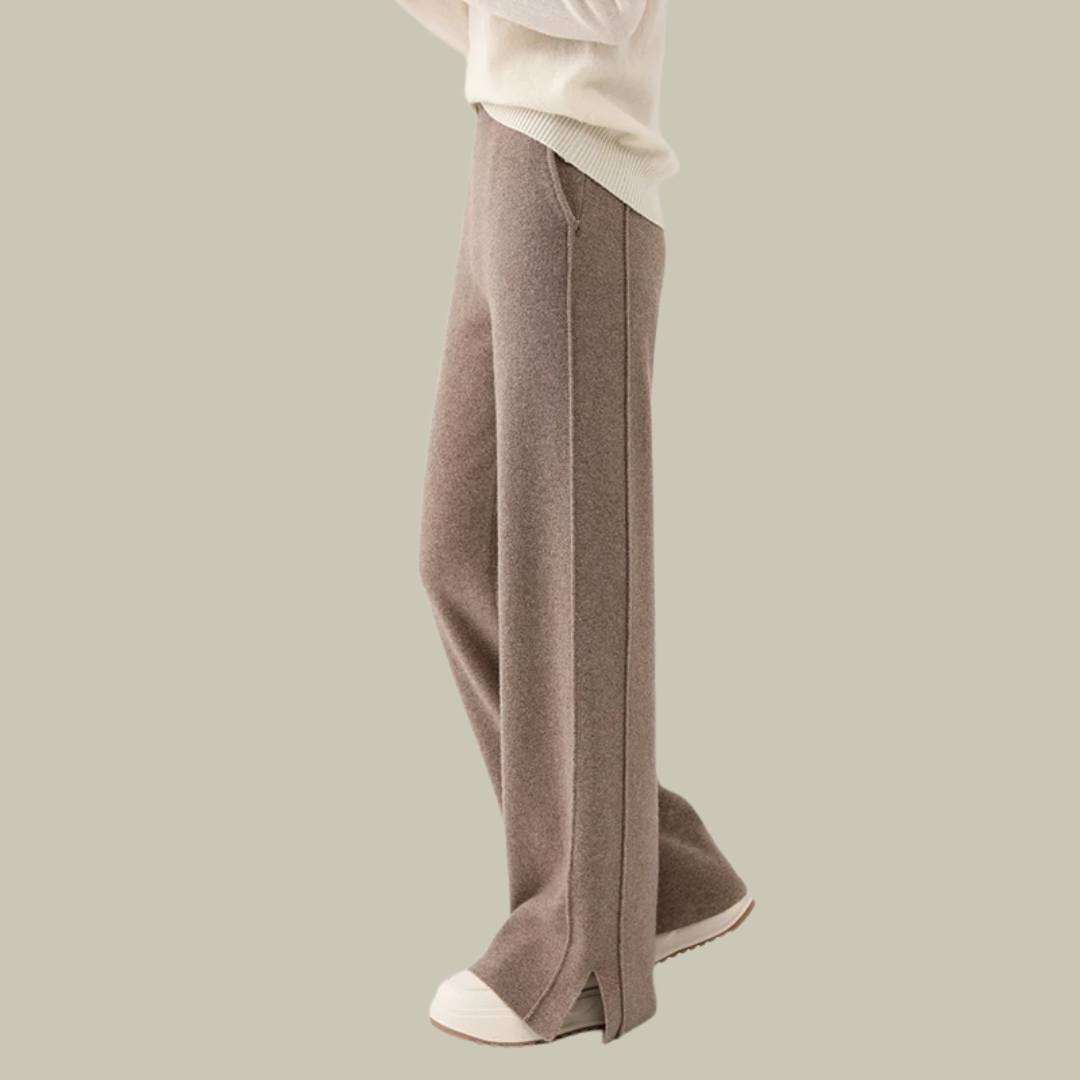 Women's high-waist wide-leg wool trousers classic cut with flattering silhouette for office style