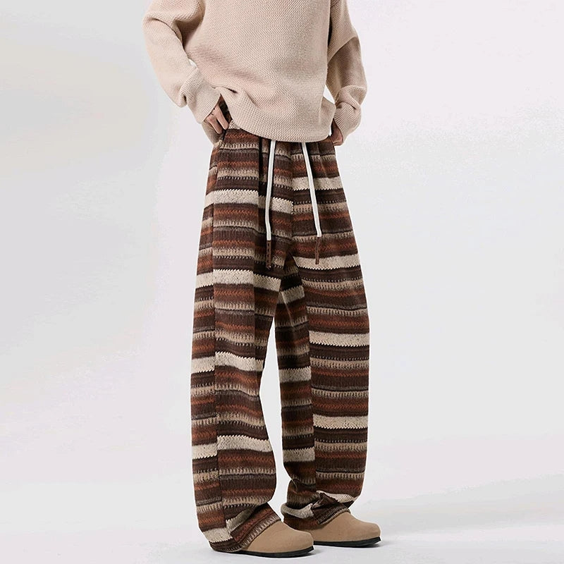 Women's relaxed wool blend striped knit pants 90s inspired drawstring waist everyday comfort fit