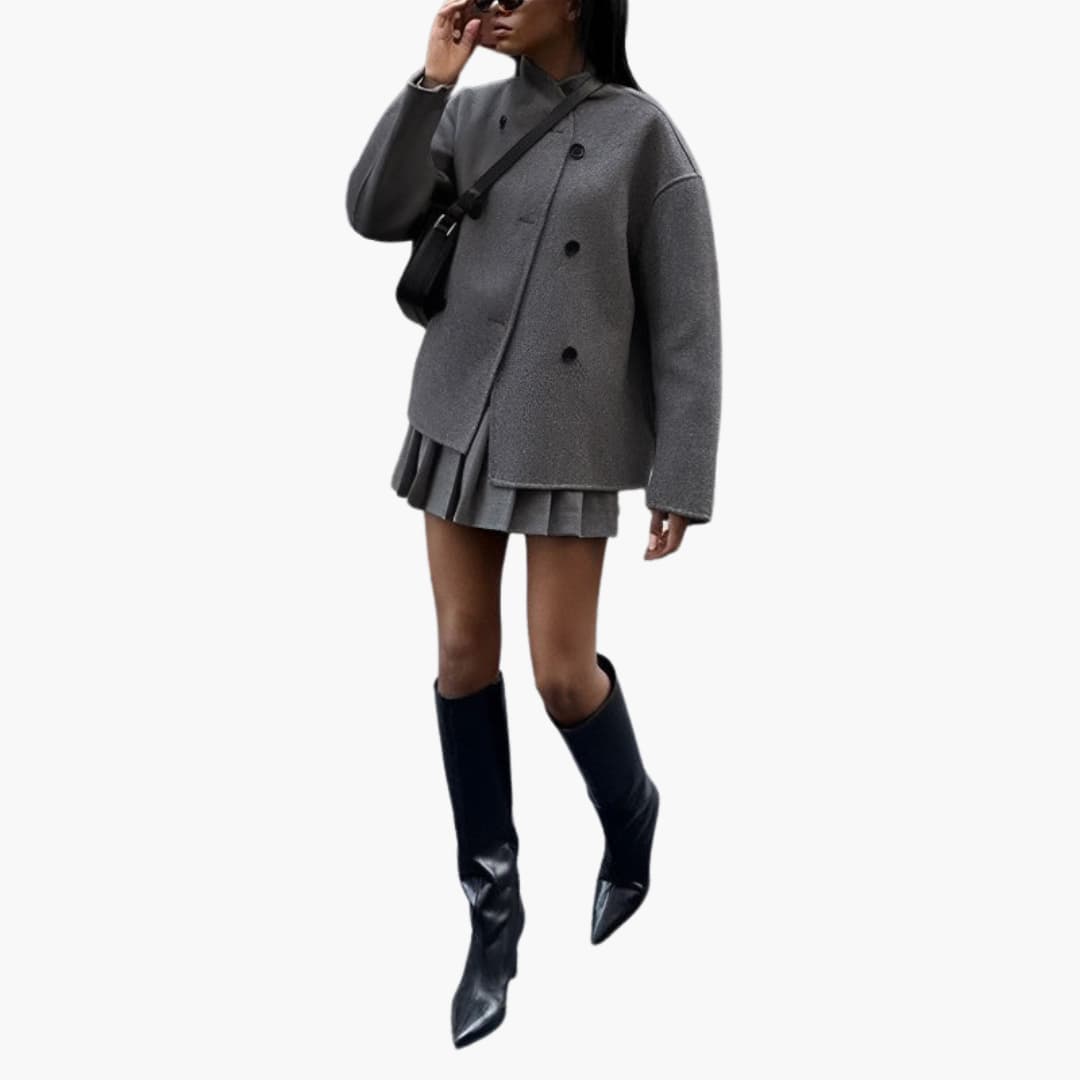 Women's structured short jacket stand collar button front everyday chic outer layer