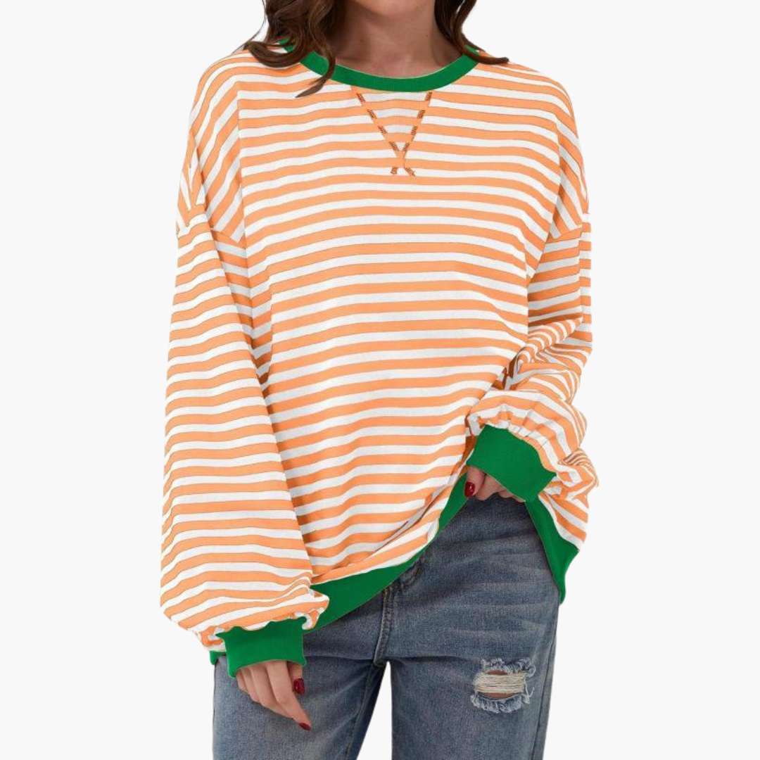 Women's oversized striped sweatshirt cozy relaxed fit long sleeve casual pullover with modern horizontal stripes