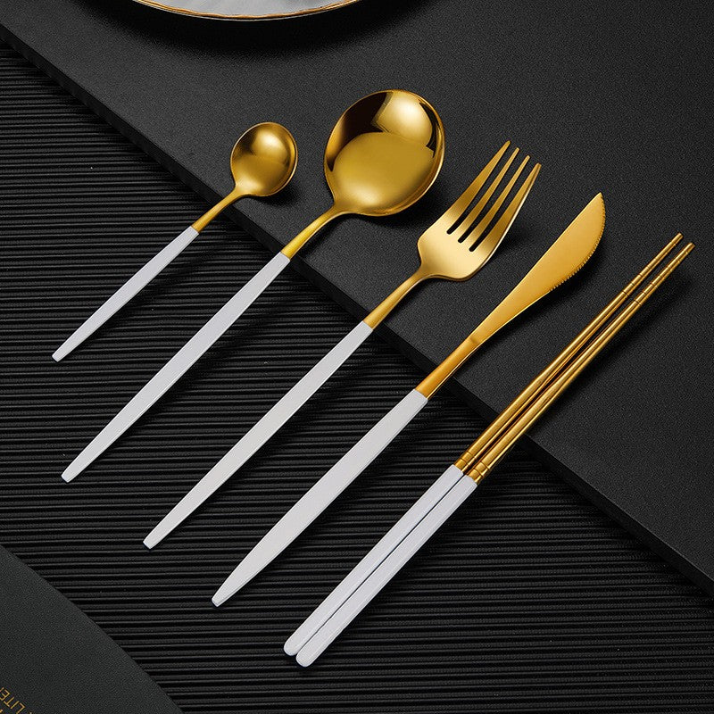 Gold finish stainless steel cutlery set matte black handles luxurious modern dining 18/10