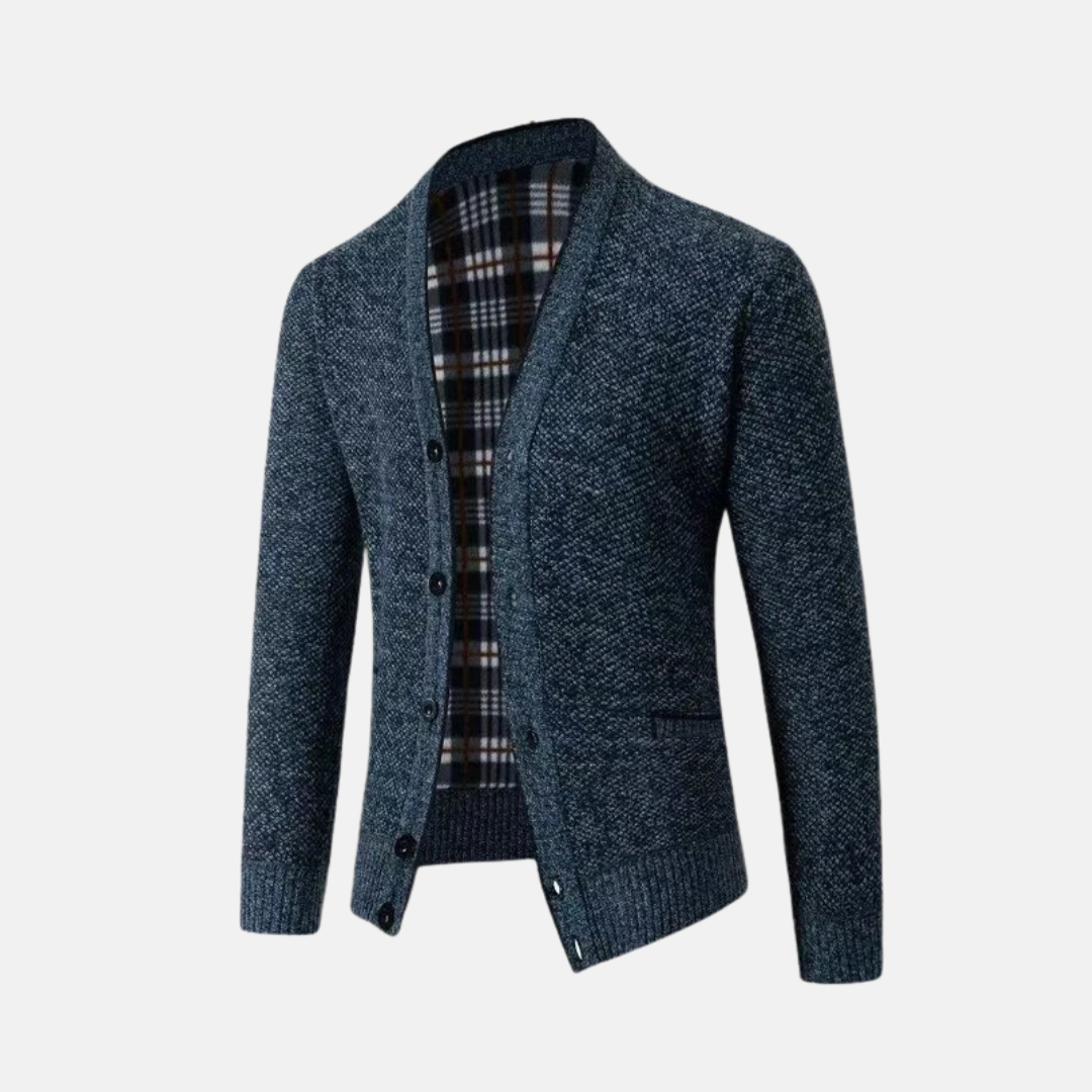 Men's slim-fit wool-blend knitted cardigan V-neck button-front with pockets in versatile style