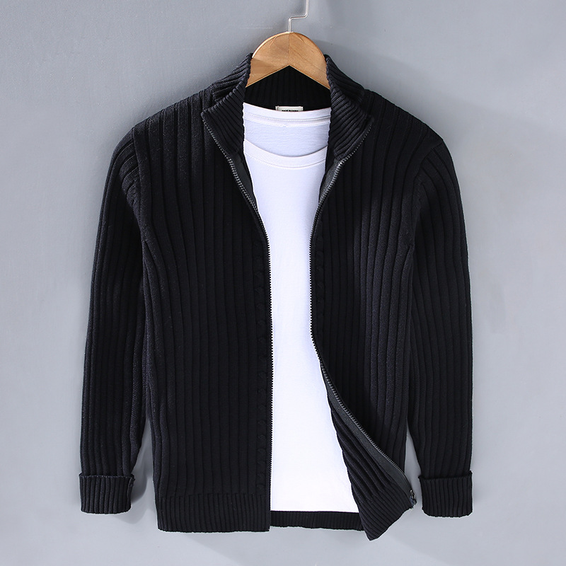 Men's ribbed zip-up cardigan casual modern layered style with structured texture everyday comfort