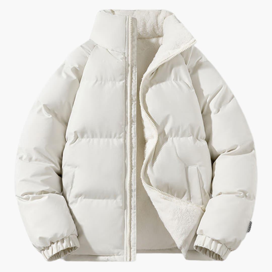 Women's black puffer jacket with fleece lining, hooded winter coat for everyday cold weather wear