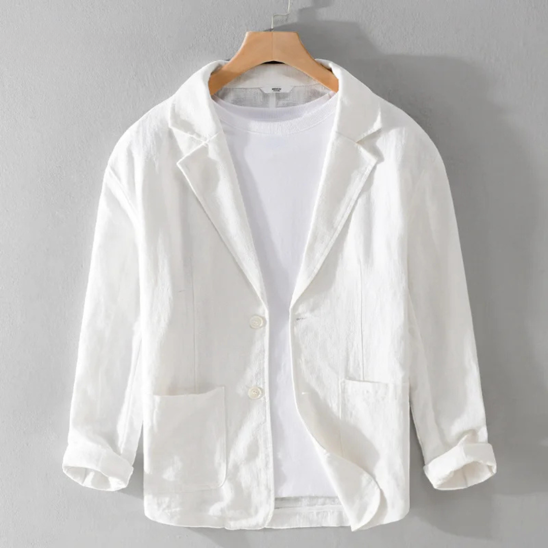 Men's relaxed fit casual blazer in neutral tone, single-breasted long sleeve smart casual style