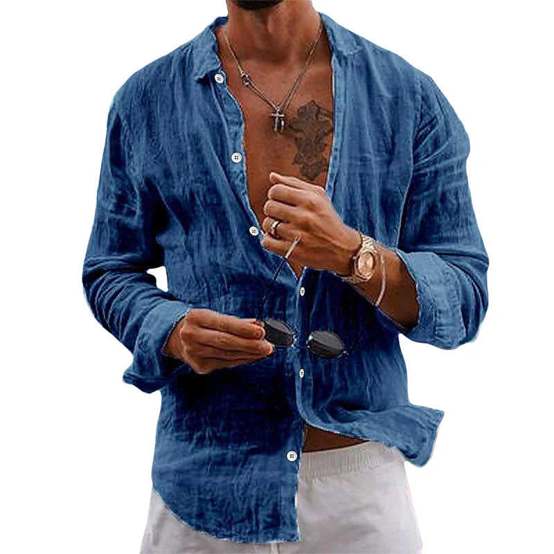 Anderson men's white linen shirt smart-casual cotton-linen blend breathable button-up relaxed fit