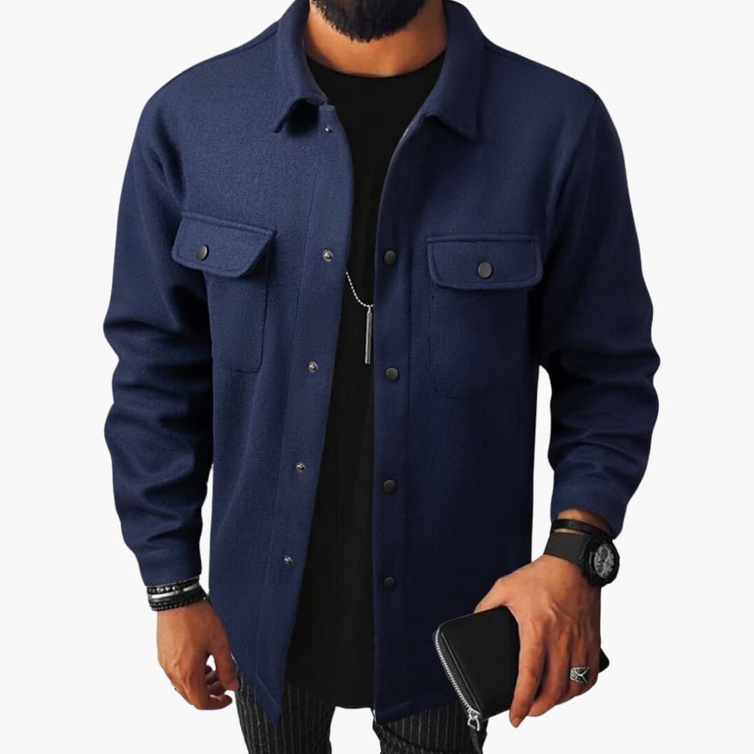 Men's autumn button-front shirt with chest pockets, classic collar, long sleeves for layering