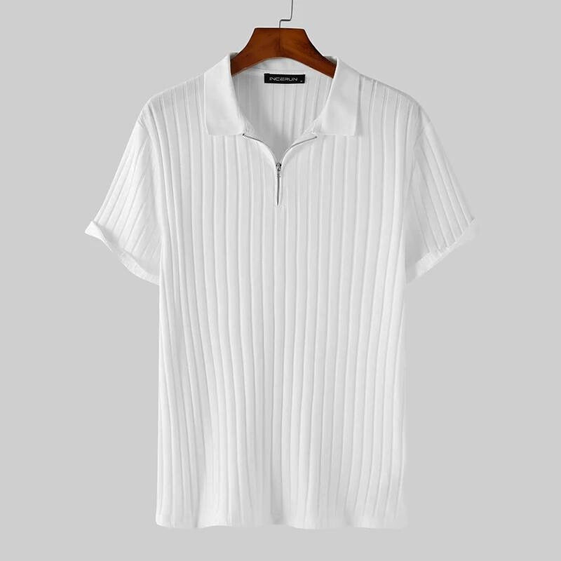 Men's lightweight breathable polo shirt wrinkle-resistant elastane stretch with premium zipper