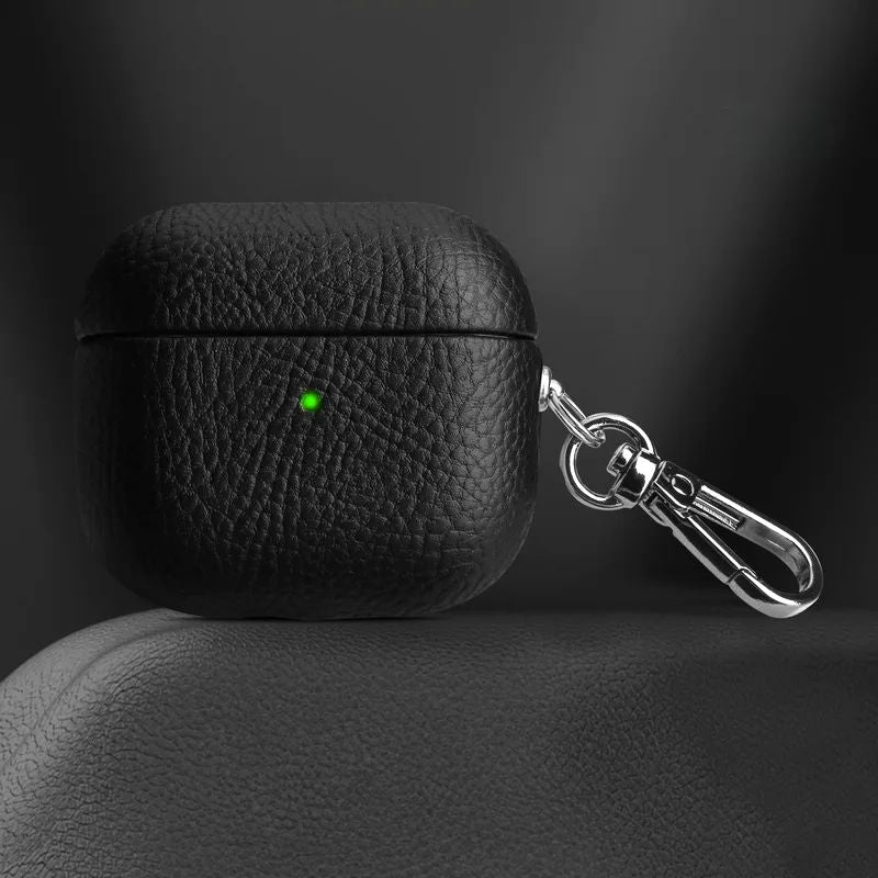 Hedra shockproof AirPods case vegan leather with hanging buckle portable travel protection