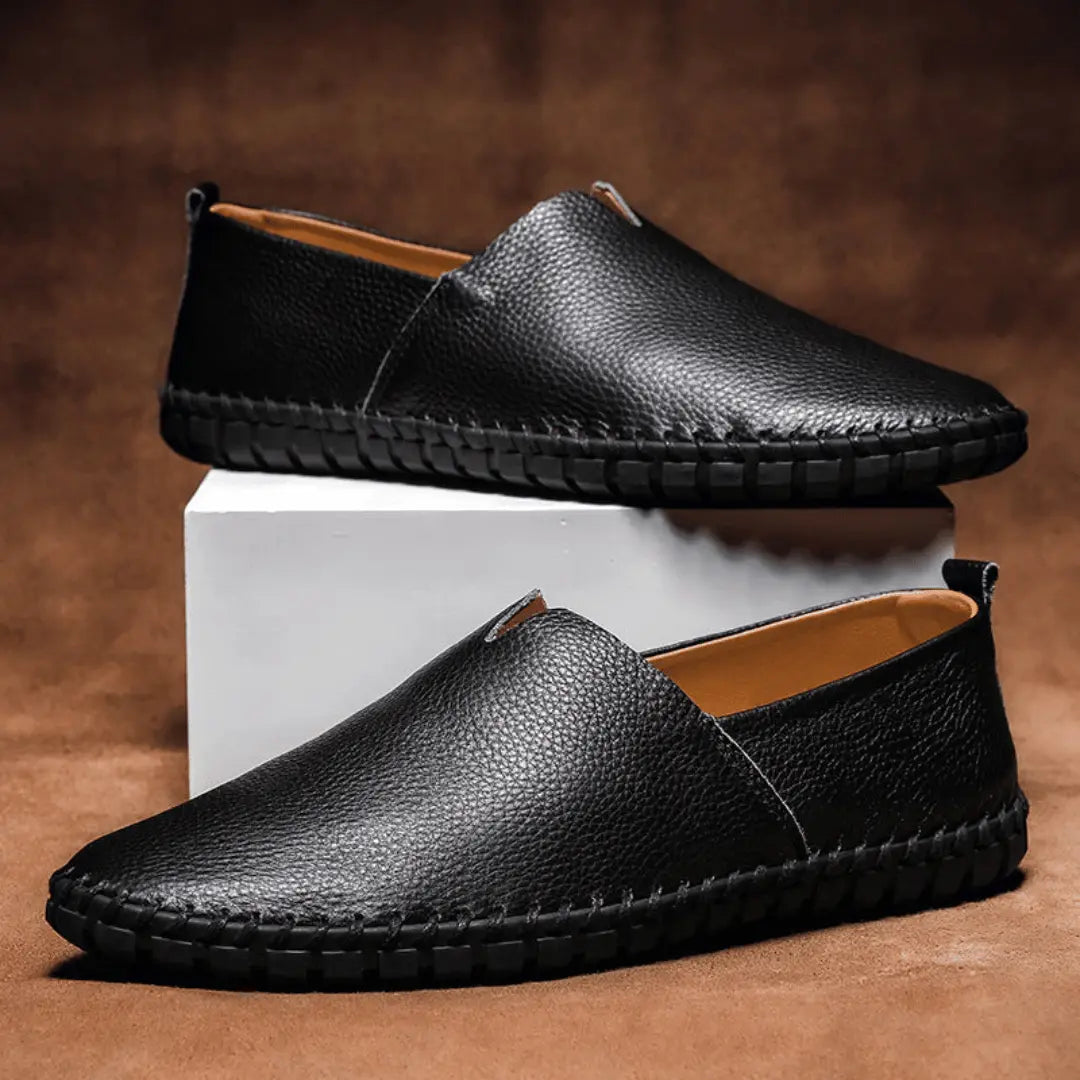 Logan Jefferson brown genuine leather slip-on loafers with rubber outsole for modern men