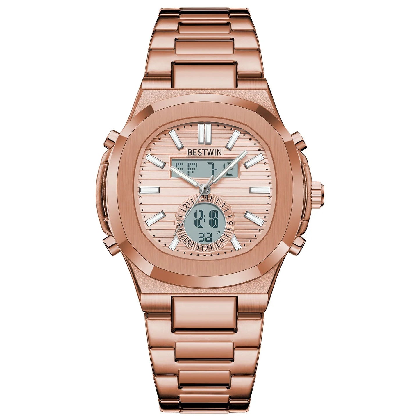 Navion hybrid watch stainless steel strap multifunction dial luminous markers water resistant