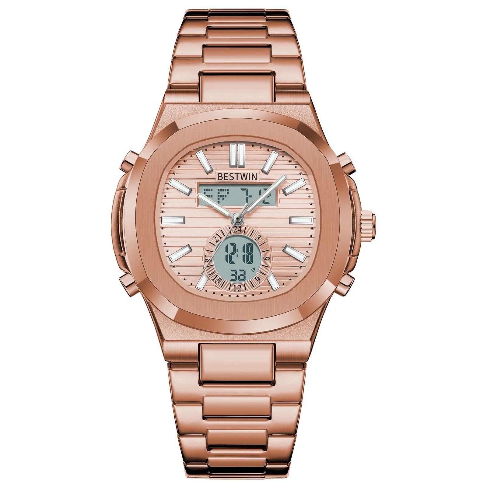 Navion hybrid watch stainless steel strap multifunction dial luminous markers water resistant
