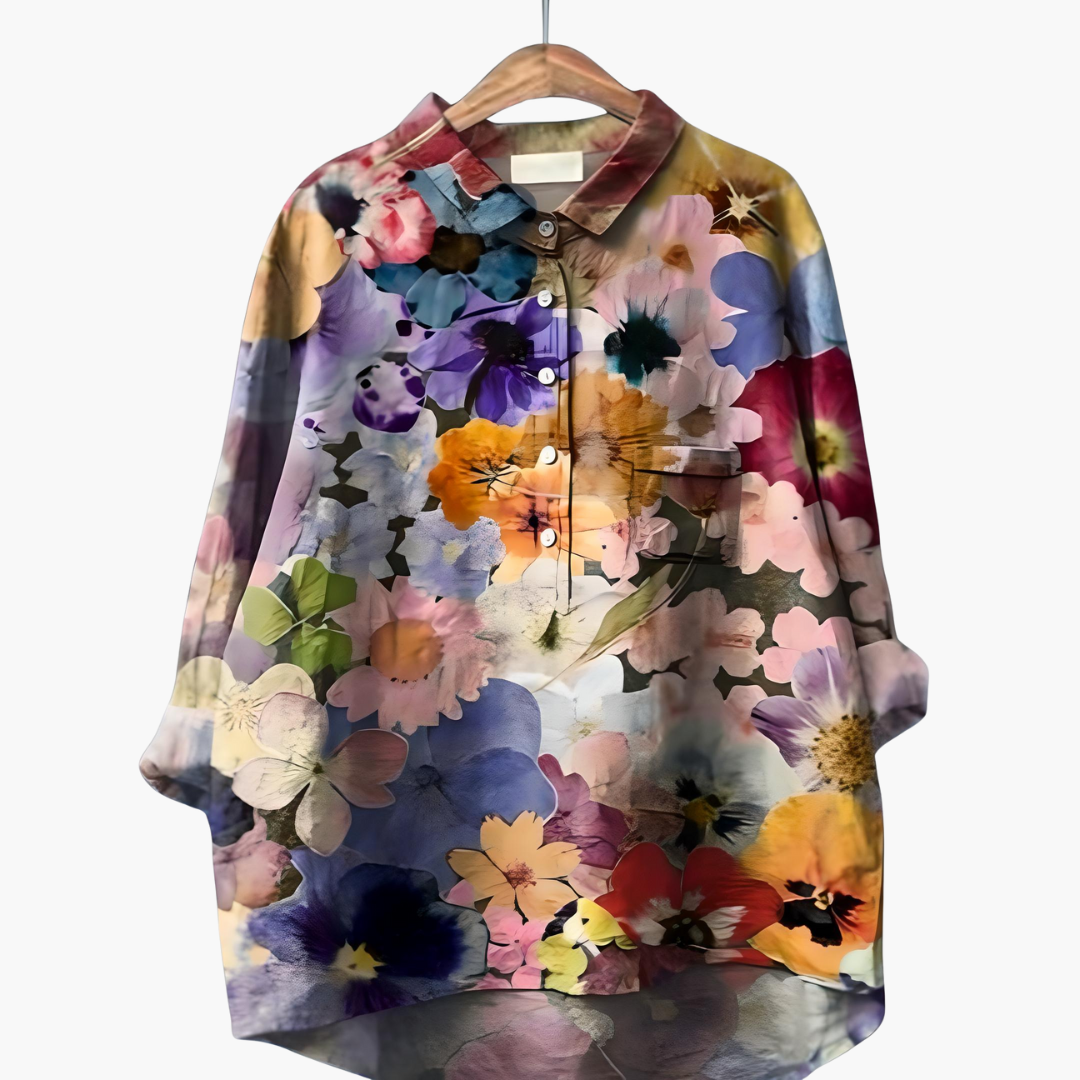 Women's floral print long sleeve summer blouse lightweight fabric with rolled-up sleeves casual fit