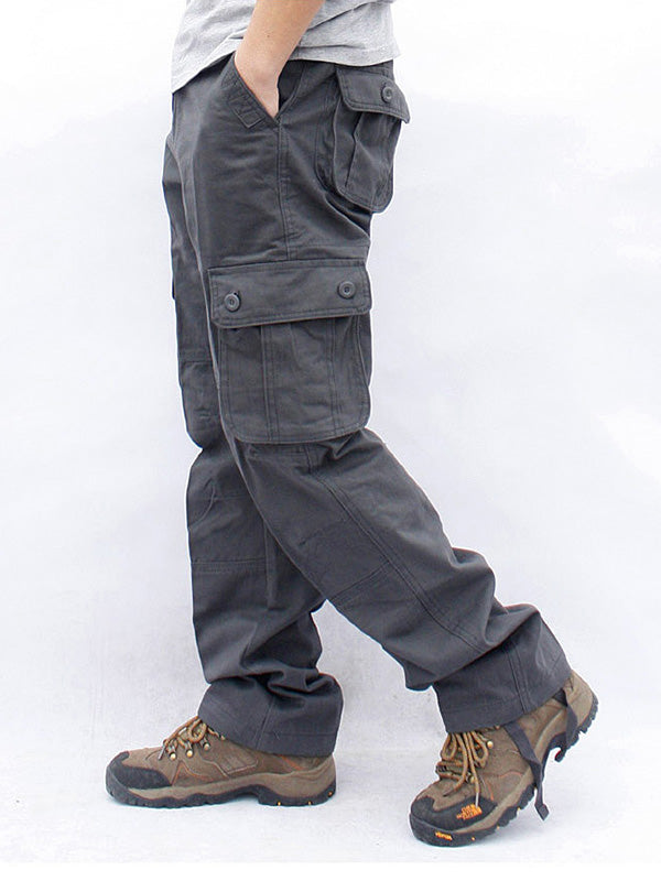 Men's stretch cotton cargo pants straight cut 6-pocket olive green durable outdoor adventure