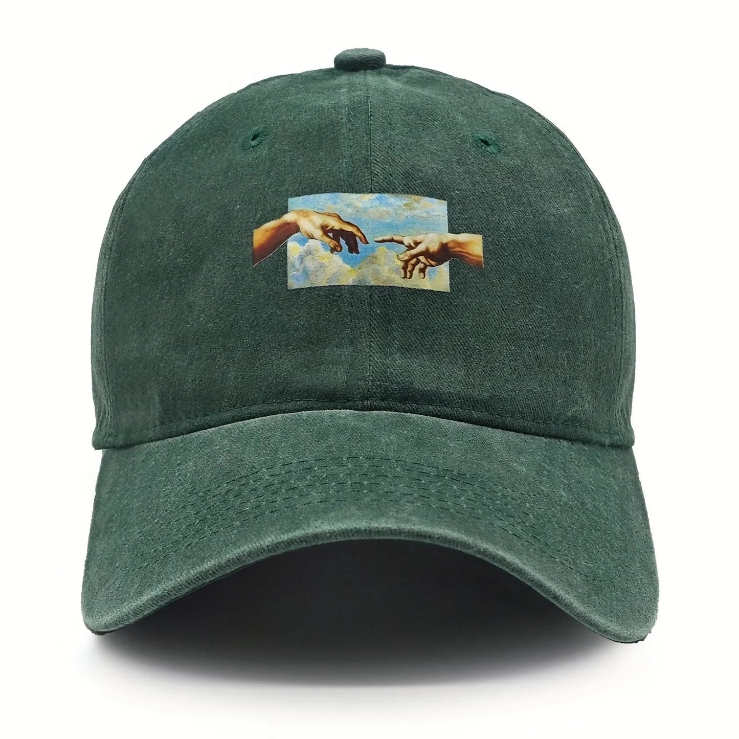 Renaissance washed cotton cap Creation of Adam panel adjustable buckle pre-curved brim unisex art design