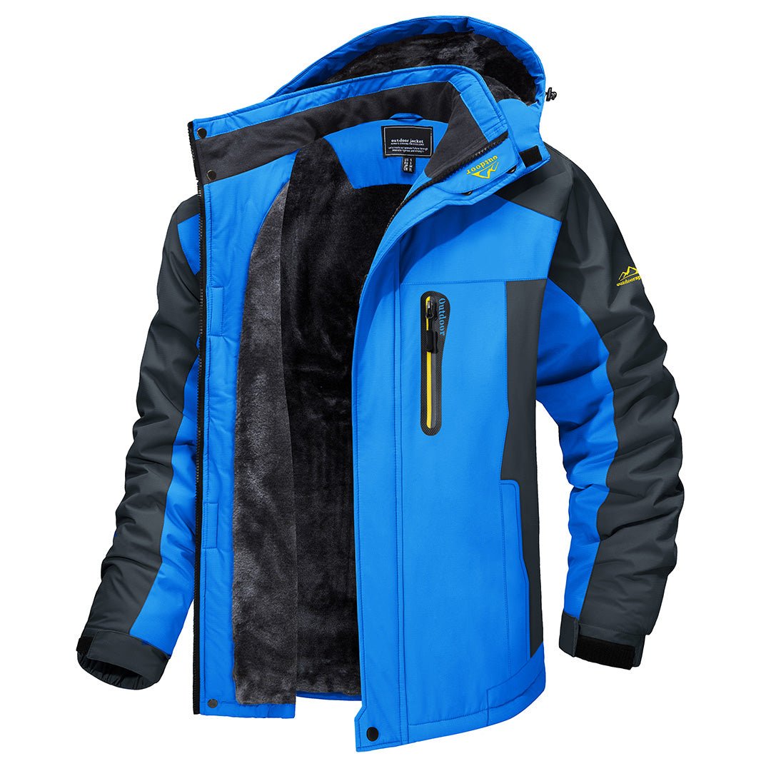 Men's hooded fleece-lined outdoor jacket rugged weatherproof coat with integrated hood for warmth