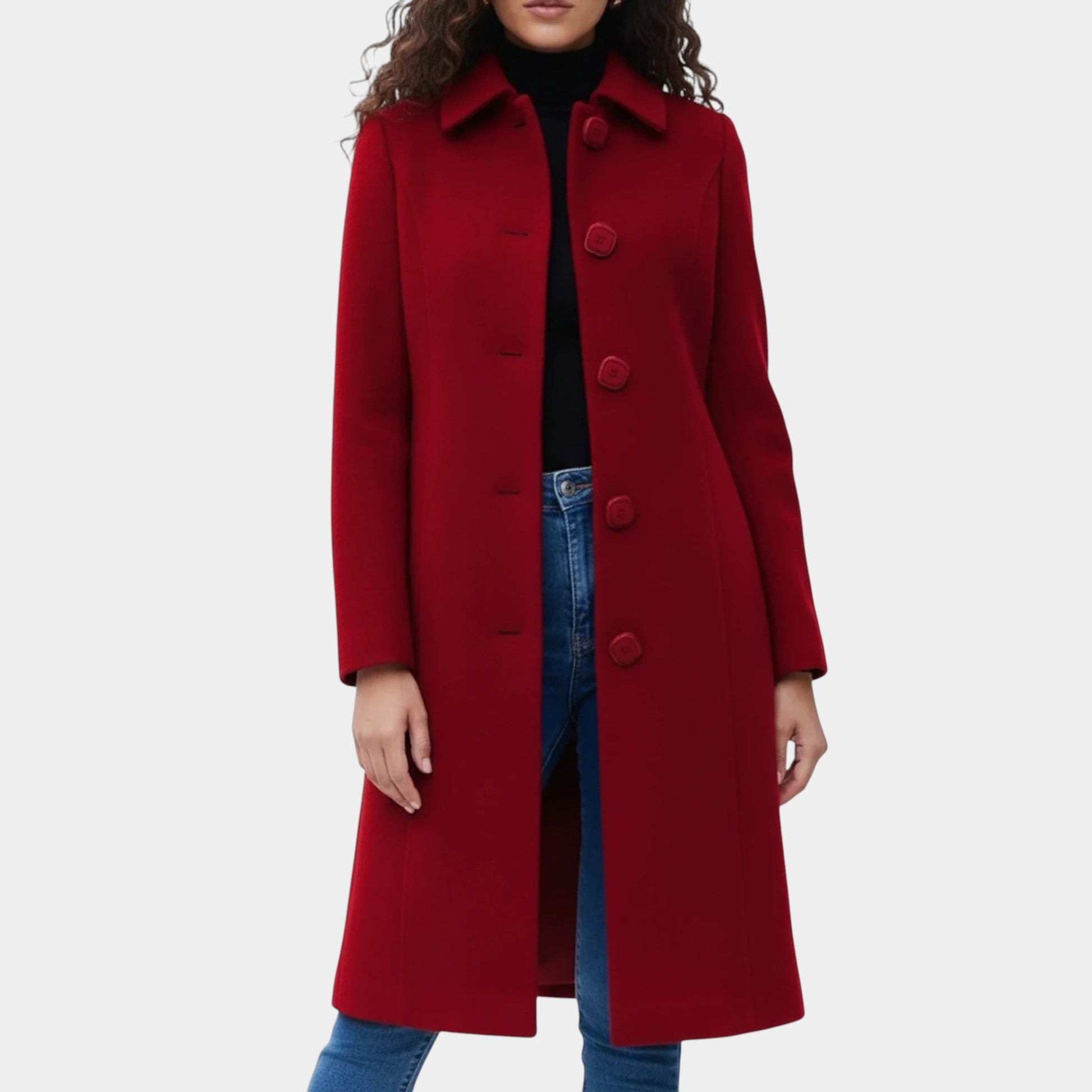 Women's winter trench coat tailored fit-and-flare silhouette single-breasted button-front closure