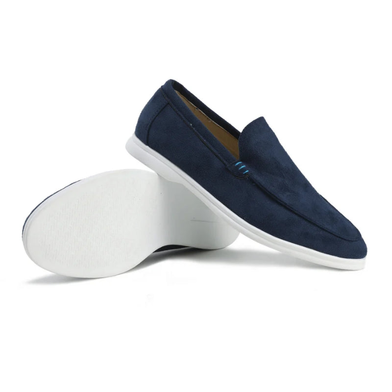 Men's old money suede loafers lightweight slip-on with brushed finish and flexible white sole